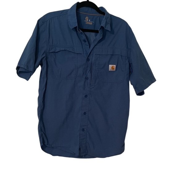 Carhartt Force Men's Blue Short Sleeve Shirt Fishing Relaxed Fit EUC Medium - Picture 1 of 7